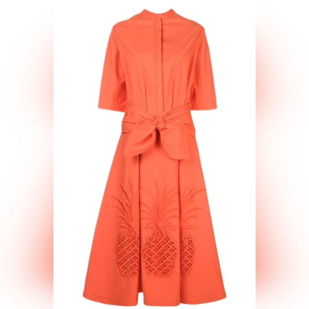 5,400 OSCAR DE LA RENTA NEW  ORANGE PINEAPPLE MIDI DRESS 6